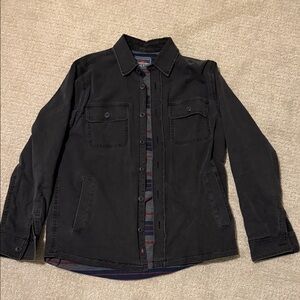 Faherty Black Jacket with Red and Blue Striped Lining